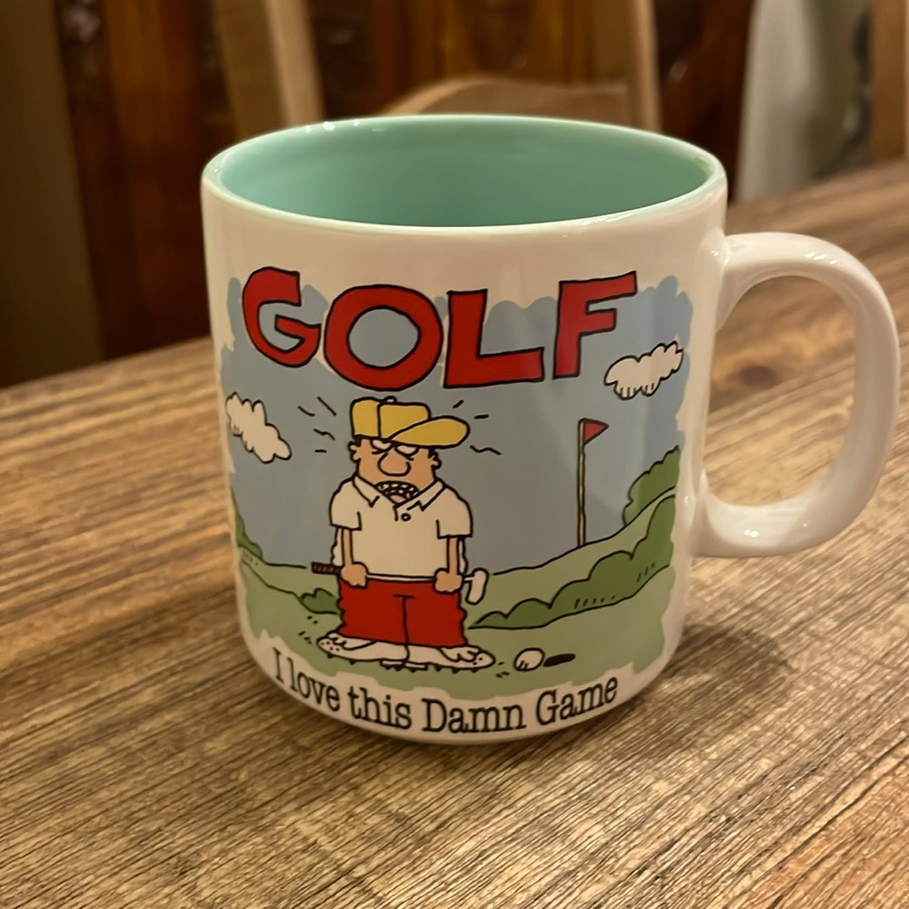 Golf Mug with art by Jim Benton-excellent condition super funny, nonsmoking home